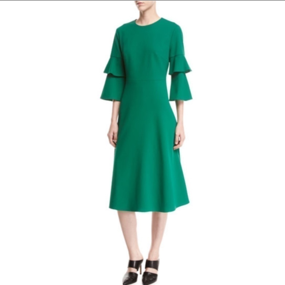 TIBI Stretch-Crepe Bell-Sleeve Cocktail Midi Dress
